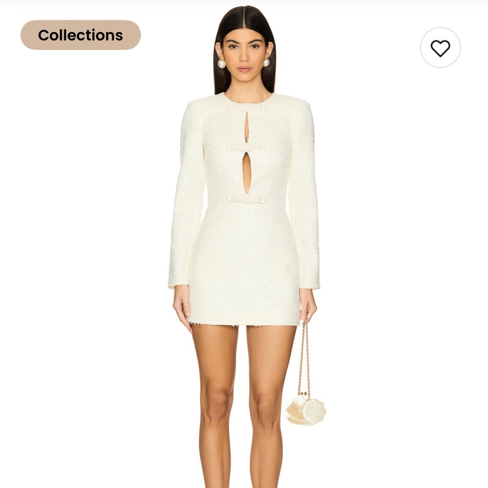 Self Portrait Cream Boucle Diamante Bow Mini Dress